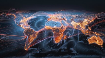 Global Trade Routes with Highlighted Key Hubs and Ports