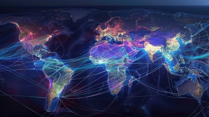 Global Trade Routes with Highlighted Key Hubs and Ports 