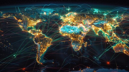 Global Trade Routes with Highlighted Key Hubs and Ports