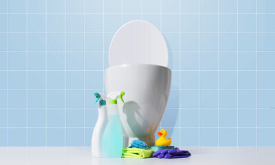 Clean toilet and cleaning supplies