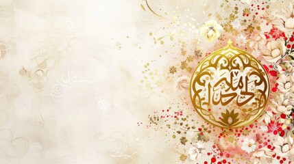 Happy new hijri year 1445 Arabic calligraphy. Islamic new year greeting card. translate from arabic: happy new hijri year 1445 AI generated