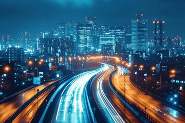 Obraz premium Busy Highway in Modern City at Night