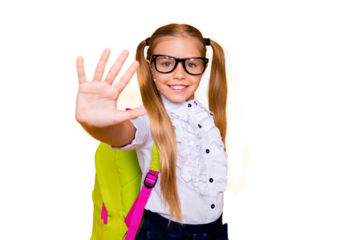 Give me high-five! Join together friend friendship connection bump palm fist concept. Close up photo portrait of excited funny nice pretty cute toothy girl isolated bright background
