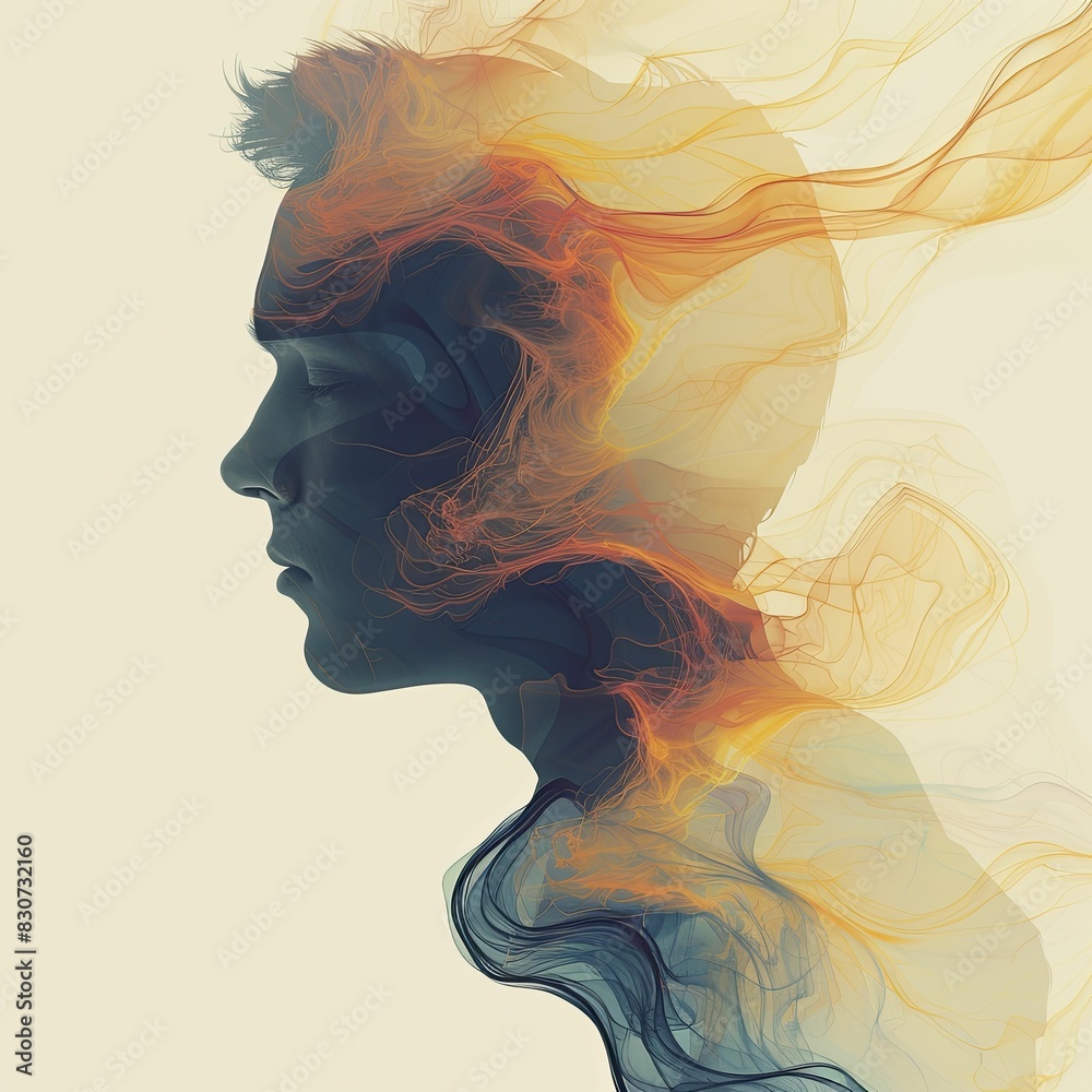 Sticker Artistic silhouette in abstract colors, creative depiction with flowing hues, minimalistic style