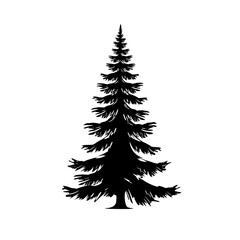 Obraz premium Silhouette of Pine Tree, Black and white silhouette of a pine tree with layered branches, showcasing its symmetrical and elegant shape.
