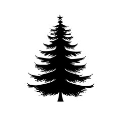 Obraz premium Silhouette of Pine Tree, Black and white silhouette of a pine tree with layered branches, showcasing its symmetrical and elegant shape.