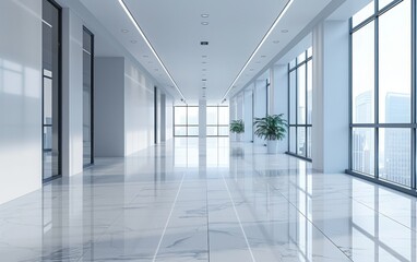 Bright Modern Office Corridor with Plants