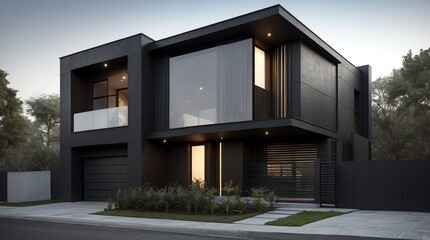 black low budget modern minimalist concept house facade front view