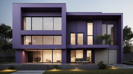 purple low budget modern minimalist concept house facade front view