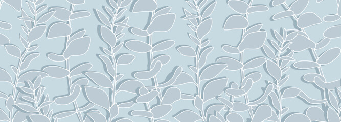 Vector light blue botanical background with eucalyptus branches for decor, covers, backgrounds, wallpapers © Лилия Агапова