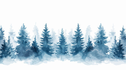 Winter landscape watercolor forest fir trees. vector