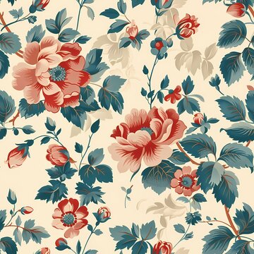 Floral pattern in 1850s style, vector graphic style, repeatable, seamless