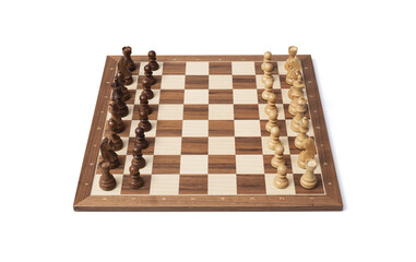 Chessboard ready for the game on white background