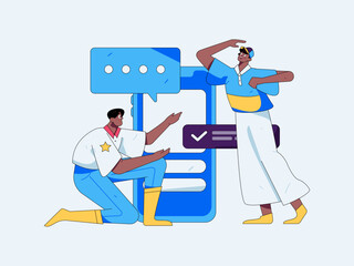 Virtual characters social communication concept business flat vector hand drawn illustration
