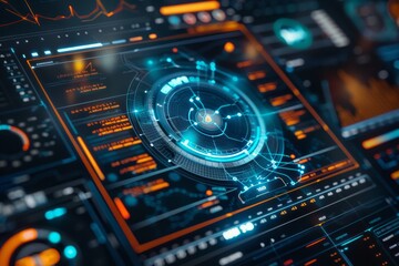 A futuristic digital interface displaying medical data and analytics