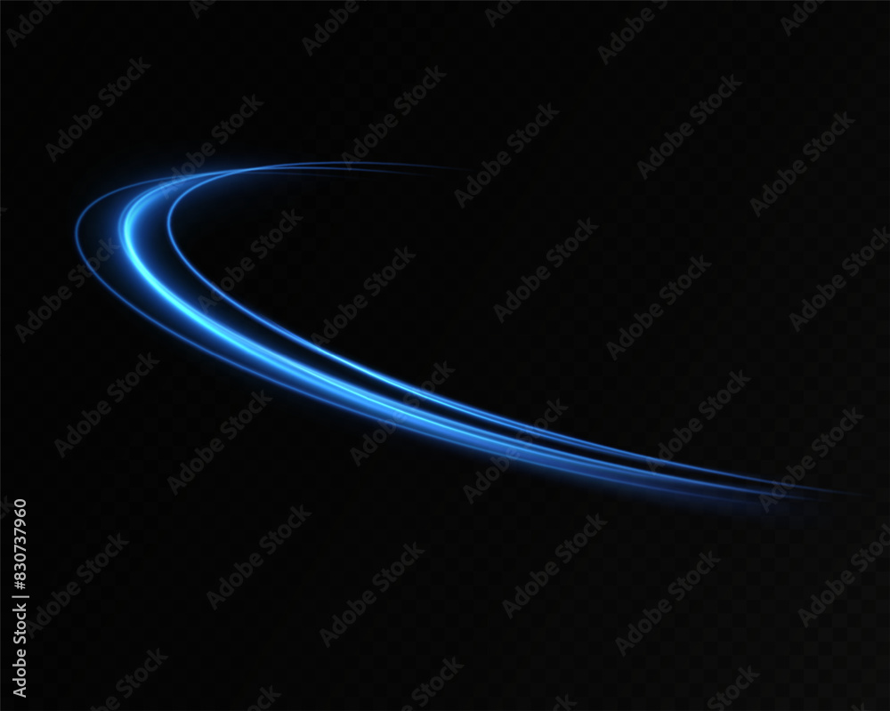 Aufkleber Abstract light lines of speed movement, blue colors.Neon glowing curves.Abstract motion.Neon lines of blue speed. Dynamic traces.