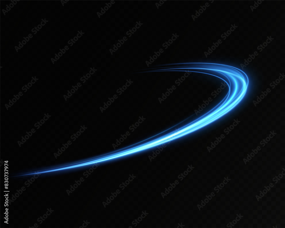 Aufkleber Abstract light lines of speed movement, blue colors.Neon glowing curves.Abstract motion.Neon lines of blue speed. Dynamic traces.