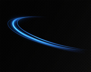 Abstract light lines of speed movement, blue colors.Neon glowing curves.Abstract motion.Neon lines of blue speed. Dynamic traces.