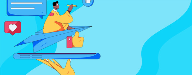 Virtual characters social communication concept business flat vector hand drawn illustration
