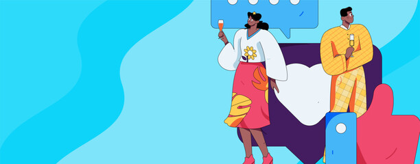 Virtual characters social communication concept business flat vector hand drawn illustration
