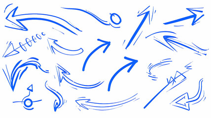 A set of variations of blue arrow guides on a white background