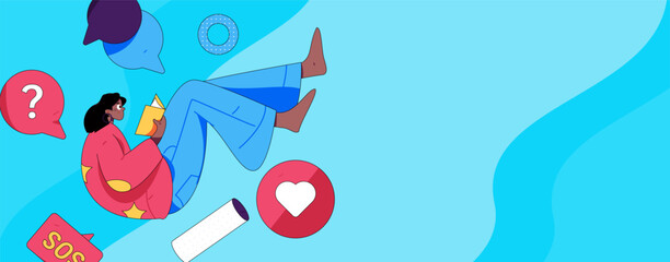 Fototapeta premium Virtual characters social communication concept business flat vector hand drawn illustration 