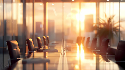 Beautiful blurred background image of a meeting room in a modern office with panoramic windows. 