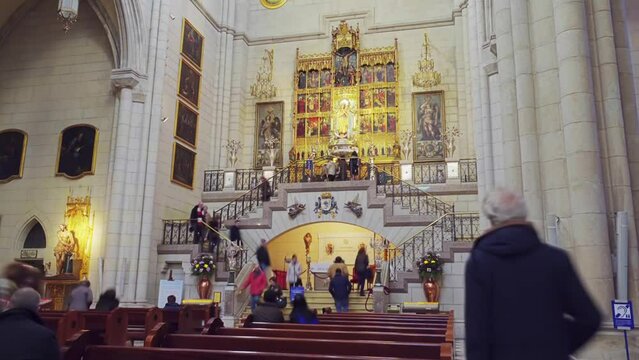 MADRID, SPAIN - DECEMBER 3 2017: Almudena Cathedral (Santa Maria la Real de La Almudena) is Catholic church. It is seat of Roman Catholic Archdiocese. It was consecrated by Pope John Paul II in 1993.