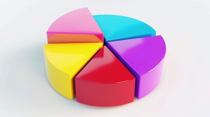 Obraz premium Pie chart with five segments in bright shades 3d rendering image. Piechart on clean white background wallpaper colorful realistic. Data visualization concept idea, backdrop horizontal