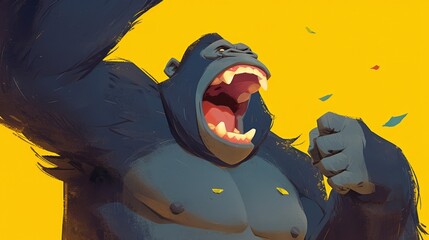 Exciting cartoon illustration of a playful gorilla