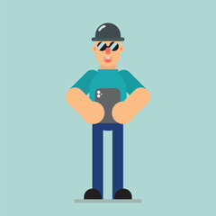 Cartoon Man with phone Flat Design