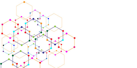 Vectors Digital technology and science background, Abstract futuristic hexagon shape pattern connection in colorful technology background.