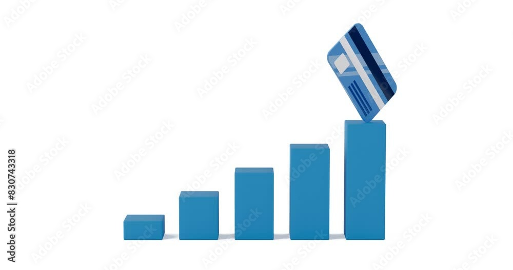 Aufkleber 4k resolution video: abstract bank credit card icon on top of business graph bars on a white backgro