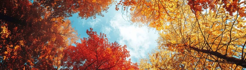 Autumn Trees Canopy Against Blue Sky