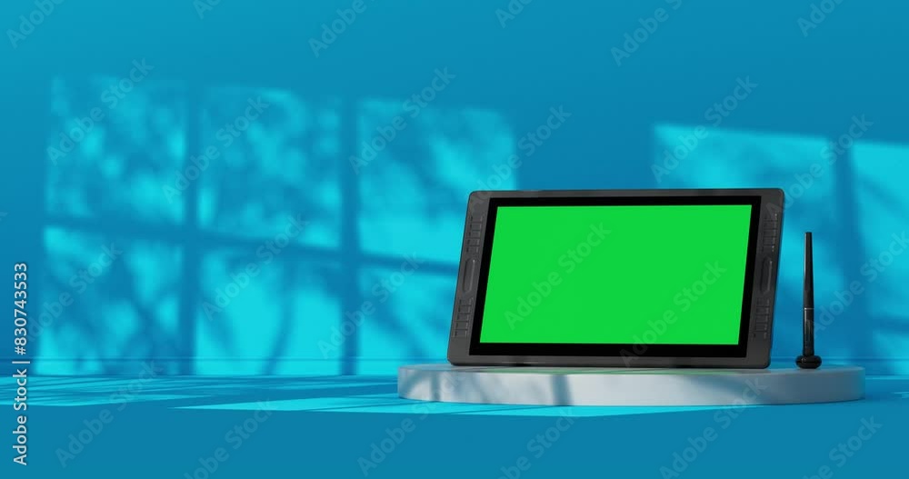 Aufkleber 4k resolution video: big size of digital graphics drawing tablet monitor with pen and green screen i