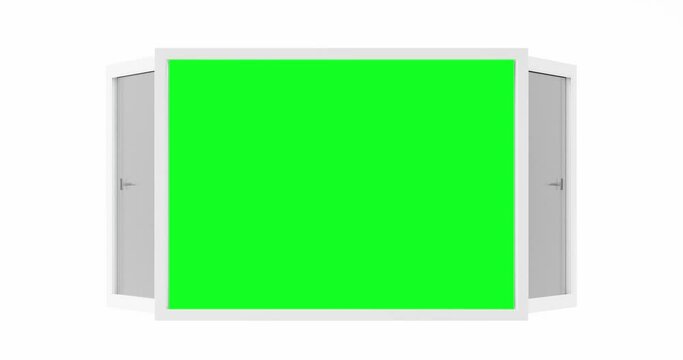 4k Resolution Video: Slowly Opening White Window with Green Screen on a white background with Alpha Mate