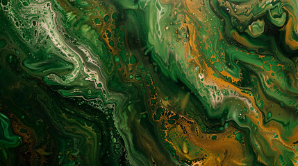 Green and brown abstract painting texture, capturing oil and acrylic techniques up close,