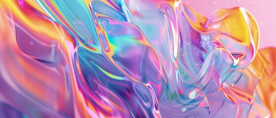 abstract art with a stunning 3D render featuring an iridescent background design, colorful illustration captivates the senses with its vibrant hues and dynamic patterns