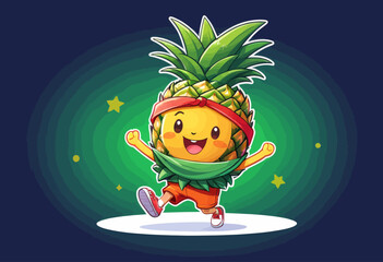 a cartoon pineapple with a scarf around its neck