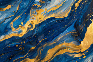 Abstract Blue and Gold Swirls Artistic Paint Texture