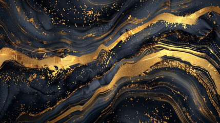 Fototapeta premium Panoramic abstract background, hand-drawn in gold and black, luxurious and textured,