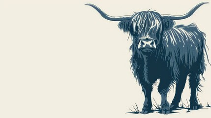 Highland cow detailed silhouette hand drawn vector AI generated