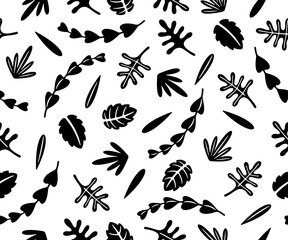 Leaves and leaf, seamless background. Plant, nature, foliage and flora, pattern, illustration
