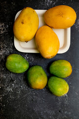 Isolated mango. Fresh organic mango with isolated clipping path. Mango macro studio photo.  Mango slice. 