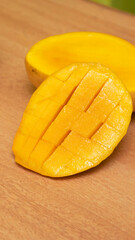 Isolated mango. Fresh organic mango with isolated clipping path. Mango macro studio photo.  Mango slice. 