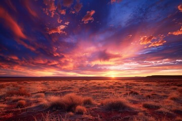 Dramatic Sunset Over Desert Landscape