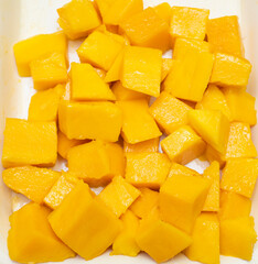 Isolated mango. Fresh organic mango with isolated clipping path. Mango macro studio photo.  Mango slice. 