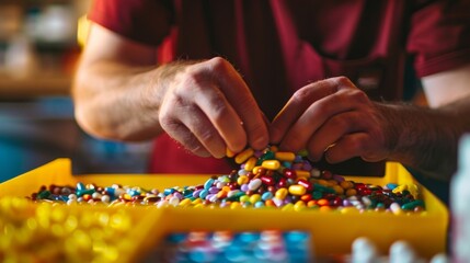 The hands sorting pills