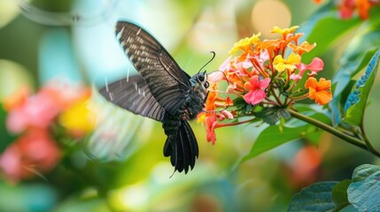 Hummingbird Butterfly that feeds nectar from the flower AI generated