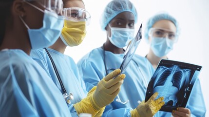 The medical team examining x-ray